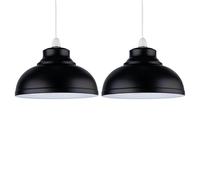 firstchoicelighting Set of 2 Black Metal Dome Easy Fit Pendant Shades, Ceiling Lightshades, Modern Retro Style, Diameter 30 cm