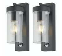 firstchoicelighting Set of 2 Black Outdoor Motion Sensor, Porch Garden PIR Security IP44, LED Compatible