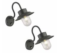 firstchoicelighting Set of 2 Black Outdoor Security Lights, PIR Motion Sensor Porch IP44 Wall Light LED Compatible, Glass Shade