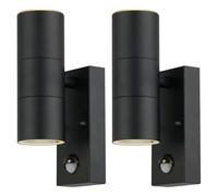 firstchoicelighting Set of 2 Black Outdoor Security Lights Up Down Twin Outdoor Wall Lights PIR Motion Sensor IP44 Wall Light LED Compatible