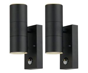 firstchoicelighting Set of 2 Black Outdoor Security Lights Up Down Twin Outdoor Wall Lights PIR Motion Sensor IP44 Wall Light LED Compatible