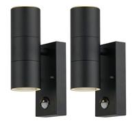 firstchoicelighting Set of 2 Black Outdoor Security Lights Up Down Twin Wall PIR Motion Sensor IP44 Light LED Compatible
