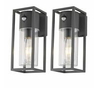 firstchoicelighting Set of 2 Black Outdoor Security Lights, Wall Light PIR Motion Sensor, IP44 Lights LED Compatible