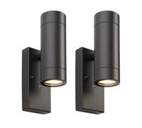 firstchoicelighting Set of 2 Black Outdoor Security Up Down Wall Lights, Dusk til Dawn Photocell Sensor, IP44 Rated, LED Compatible