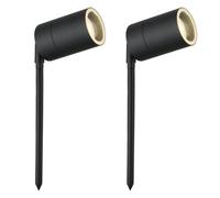 firstchoicelighting Set of 2 Black Outdoor Spike Lights IP44 Adjustable GU10 Spotlight Mains 240v Light LED Compatible