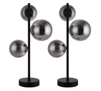 firstchoicelighting Set of 2 Black Table Lamps or Bedside Lights, Glass Shades, Modern Retro Design, Height 47cm