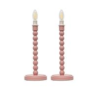 firstchoicelighting Set of 2 Bobbin Blush Pink Table Lamp or Bedside Light Base Only, Height 36cm, LED Compatible, Vintage Ball Design