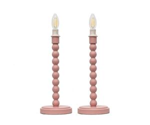 firstchoicelighting Set of 2 Bobbin Blush Pink Table Lamp or Bedside Light Base Only, Height 36cm, LED Compatible, Vintage Ball Design