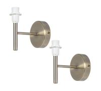 firstchoicelighting Set of 2 Brea Antique Brass Wall Lights Fitting Only, Modern Wall Sconce, LED Compatible, Mains Hard Wired