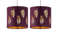 Set of 2 Burgundy Table Lamp Shades, Lampshades for Table Lamp or Bedside Light, Fern Leaf Cut Out Design, Diameter 15cm