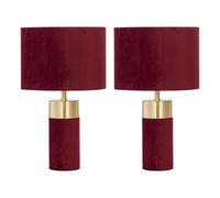 firstchoicelighting Set of 2 Burgundy Velvet with Brass Detail Table Lamps