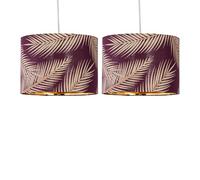 firstchoicelighting Set of 2 Burgundy with Gold Embossed Leaf Detail 25cm Ceiling Pendant Lightshades or Table Lamp Shades