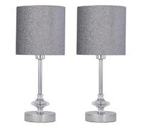 firstchoicelighting Set of 2 Chrome Table Lamps or Bedside Lights, Modern Acrylic Crystal Design, Silver Glitter Shades, Height 35cm, LED Compatible