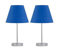 firstchoicelighting Set of 2 Chrome Table Lamps or Bedside Lights, Modern Touch Operated Design, Royal Blue Shade, Height 35cm, LED Compatible