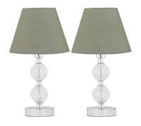 firstchoicelighting Set of 2 Chrome Table Lamps or Bedside Lights, Modern Two Ball Design, Sage Green Shade, Height 35cm, LED Compatible