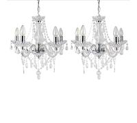 firstchoicelighting Set of 2 Clear and Chrome Marie Therese - 5 Light Ceiling Pendant Chandelier