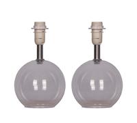 firstchoicelighting Set of 2 Clear Glass Table Lamp or Bedside Light Bases, Shade Not Included, Modern Design, Height 21cm, Base Only, LED Compatible