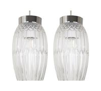 firstchoicelighting Set of 2 Clear Textured Glass Ceiling Lightshades, Easy Fit Pendant Shades, Chrome Detail, Height 22 cm Diameter 13 cm