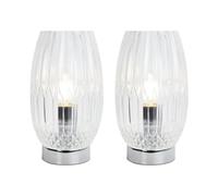 firstchoicelighting Set of 2 Clear Textured Glass Table Lamps or Bedside Lights, Chrome Detail, Height 22 cm Diameter 13 cm, LED Compatible