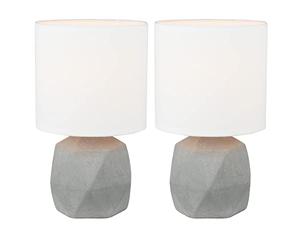 firstchoicelighting Set of 2 Concrete Table Lamps or Bedside Lights, Modern Design Bedside Lamps, White Fabric Shade, 27cm Height, LED Compatible