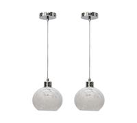 firstchoicelighting Set of 2 Confetti Glass Globe Ceiling Light Pendants with Chrome Details and Clear Cable, Height Adjustable 23-130cm, Kitchen Island Dining Lighting