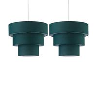 firstchoicelighting Set of 2 Dark Green Ceiling Light Shades, Easy Fit Pendant Shades, Modern Tier Design, Diameter 38cm