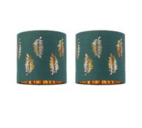 firstchoicelighting Set of 2 Dark Green Table Lamp Shades, Lampshades for Table Lamp or Bedside Light, Fern Leaf Cut Out Design, Diameter 15cm