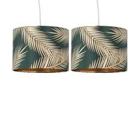 firstchoicelighting Set of 2 Dark Green with Gold Embossed Leaf Detail 25cm Ceiling Pendant Lightshades or Table Lamp Shades