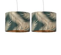 firstchoicelighting Set of 2 Dark Green with Gold Embossed Leaf Detail 30cm Ceiling Pendant Lightshades or Table Lamp Shades