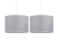 firstchoicelighting Set of 2 Dark Grey Ceiling Light Shades Easy Fit Ceiling Lightshade Modern 25cm Drum Shade Cotton Fabric