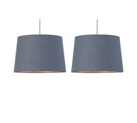 firstchoicelighting Set of 2 Dark Grey Fabric with Gold Inner Easy Fit Light Shades/Lampshades for Ceiling Light or Table Lamps, 28cm Diameter