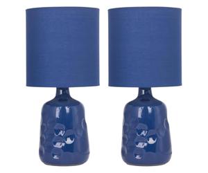 firstchoicelighting Set of 2 Dimple 29cm Navy Lamps