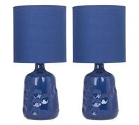 firstchoicelighting Set of 2 Dimple - Navy Blue Ceramic 29cm Table Lamp/Bedside Lights with Matching Shades
