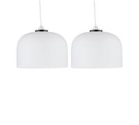 firstchoicelighting Set of 2 Frosted Glass with Black Detail Ceiling Lightshades, Easy Fit Pendant Shades, Height 16cm, Diameter 24cm