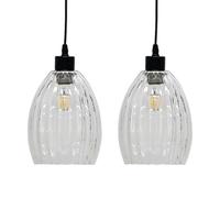 firstchoicelighting Set of 2 Glass Easy Fit Ceiling Lightshades or Pendant Shades, Clear Fluted Glass, Height 22cm Diameter 17cm