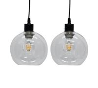 firstchoicelighting Set of 2 Glass Easy Fit Ceiling Lightshades or Pendant Shades, Clear Glass Globe, Height 15cm Diameter 17cm