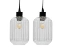 firstchoicelighting Set of 2 Glass Easy Fit Ceiling Lightshades or Pendant Shades, Clear Ribbed Glass, Height 18cm Diameter 14cm