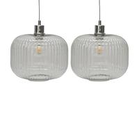 firstchoicelighting Set of 2 Glass Easy Fit Ceiling Lightshades or Pendant Shades, Clear Ribbed Glass, Height 20cm Diameter 25cm
