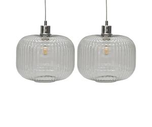 firstchoicelighting Set of 2 Glass Easy Fit Ceiling Lightshades or Pendant Shades, Clear Ribbed Glass, Height 20cm Diameter 25cm