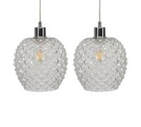firstchoicelighting Set of 2 Glass Easy Fit Ceiling Lightshades or Pendant Shades, Clear Textured Glass, Height 21cm Diameter 19cm
