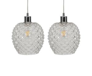 firstchoicelighting Set of 2 Glass Easy Fit Ceiling Lightshades or Pendant Shades, Clear Textured Glass, Height 21cm Diameter 19cm