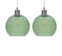 firstchoicelighting Set of 2 Glass Easy Fit Ceiling Lightshades or Pendant Shades, Green Ribbed Glass, Height 18cm Diameter 20cm