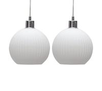 firstchoicelighting Set of 2 Glass Easy Fit Ceiling Lightshades or Pendant Shades, White Ribbed Glass, Height 18cm Diameter 20cm