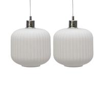 firstchoicelighting Set of 2 Glass Easy Fit Ceiling Lightshades or Pendant Shades, White Ribbed Glass, Height 19cm Diameter 20cm