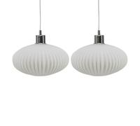 firstchoicelighting Set of 2 Glass Easy Fit Ceiling Lightshades or Pendant Shades, White Ribbed Glass, Height 14cm Diameter 25cm