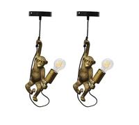 firstchoicelighting Set of 2 Gold & Black Monkey Ceiling Pendant Light, Height Adjustable, LED Compatible, Retro Animal Lighting