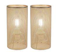 firstchoicelighting Set of 2 Gold Cylinder Table Lamps or Bedside Lights, Retro Industrial Mesh Design, 20cm Height, LED Compatible