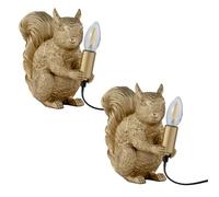 firstchoicelighting Set of 2 Gold Squirrel Holding Bulb Table Lamps or Bedside Lights, Gold Resin Animal, Height 23 cm, LED Compatible