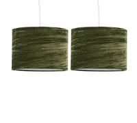 firstchoicelighting Set of 2 Green Crushed Velvet Pendant Shades, Easy Fit Ceiling Lightshades, Modern Light Shades, Diameter 33cm