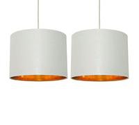 firstchoicelighting Set of 2 Grey Cotton Fabric Gold Lining Pendant Shade, Easy Fit Ceiling Lightshade, Modern Light Shade, Diameter 25cm